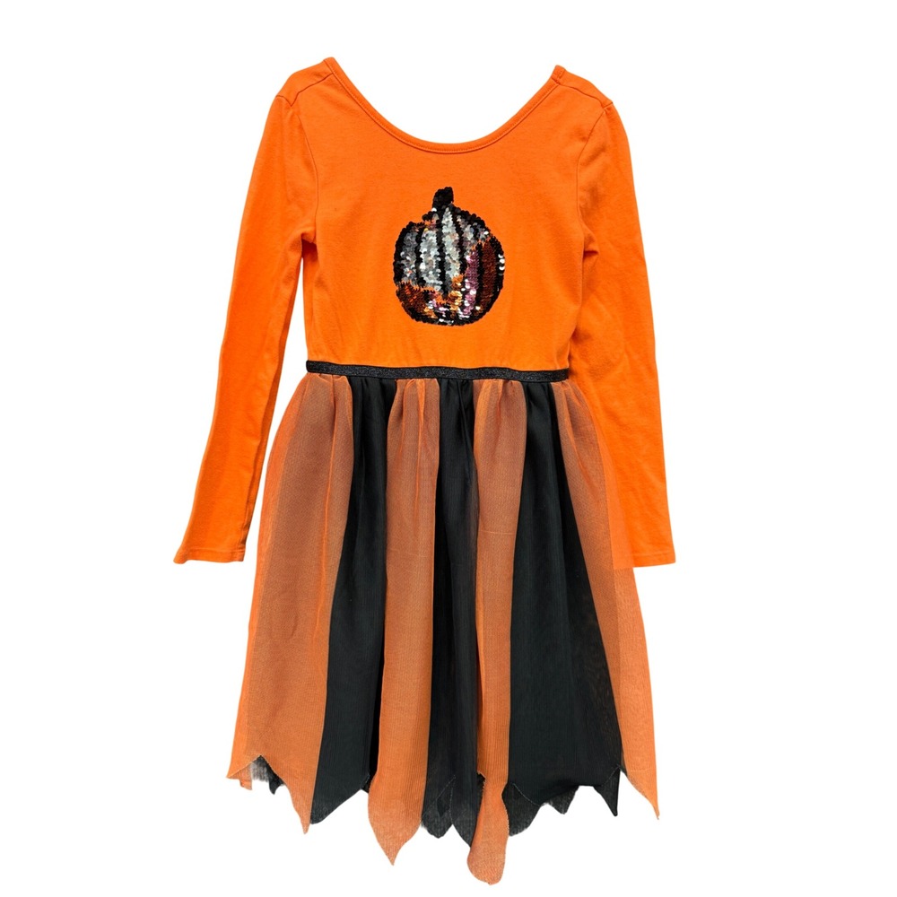 Cat & Jack Tutu Dress Kids Small 6/7 Orange Sequin Pumpkin Halloween Fall Dress
